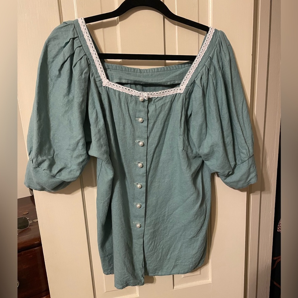 Maya Hotenko Claire Puff Sleeve Top Teal US 12